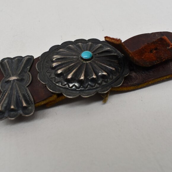 VINTAGE NAVAJO OLD PAWN 1ST PHASE COIN SILVER NAT TURQUOISE CONCHO BELT 1930-50 - Picture 13 of 15